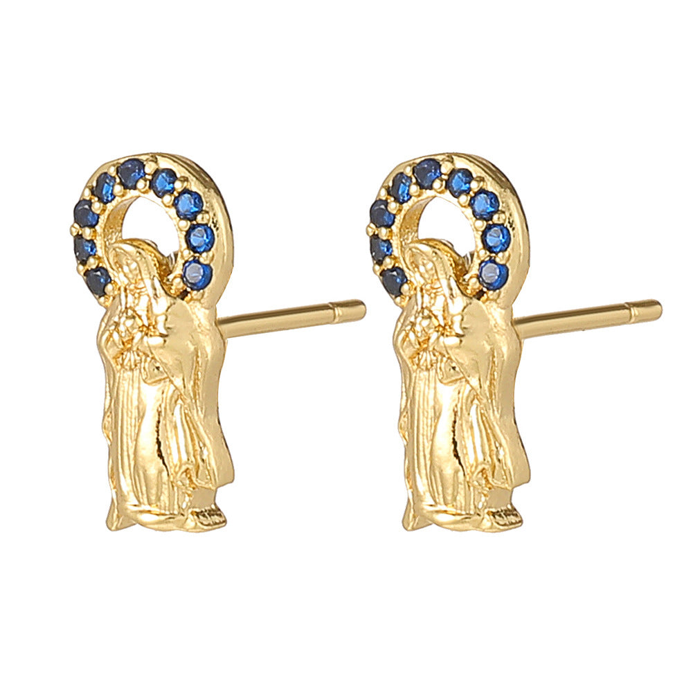 Wholesale Copper Plated Real Gold Virgin Mary Earrings